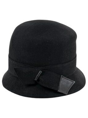 Vintage Charter Club‎ Women’s Black Cloche Bucket Hat 100% Wool Felt Bow Accent